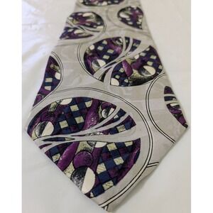 ODYSSEY Hand Made in Italy Silk Tie Abstract Geometric Space Silver Purple 56x4